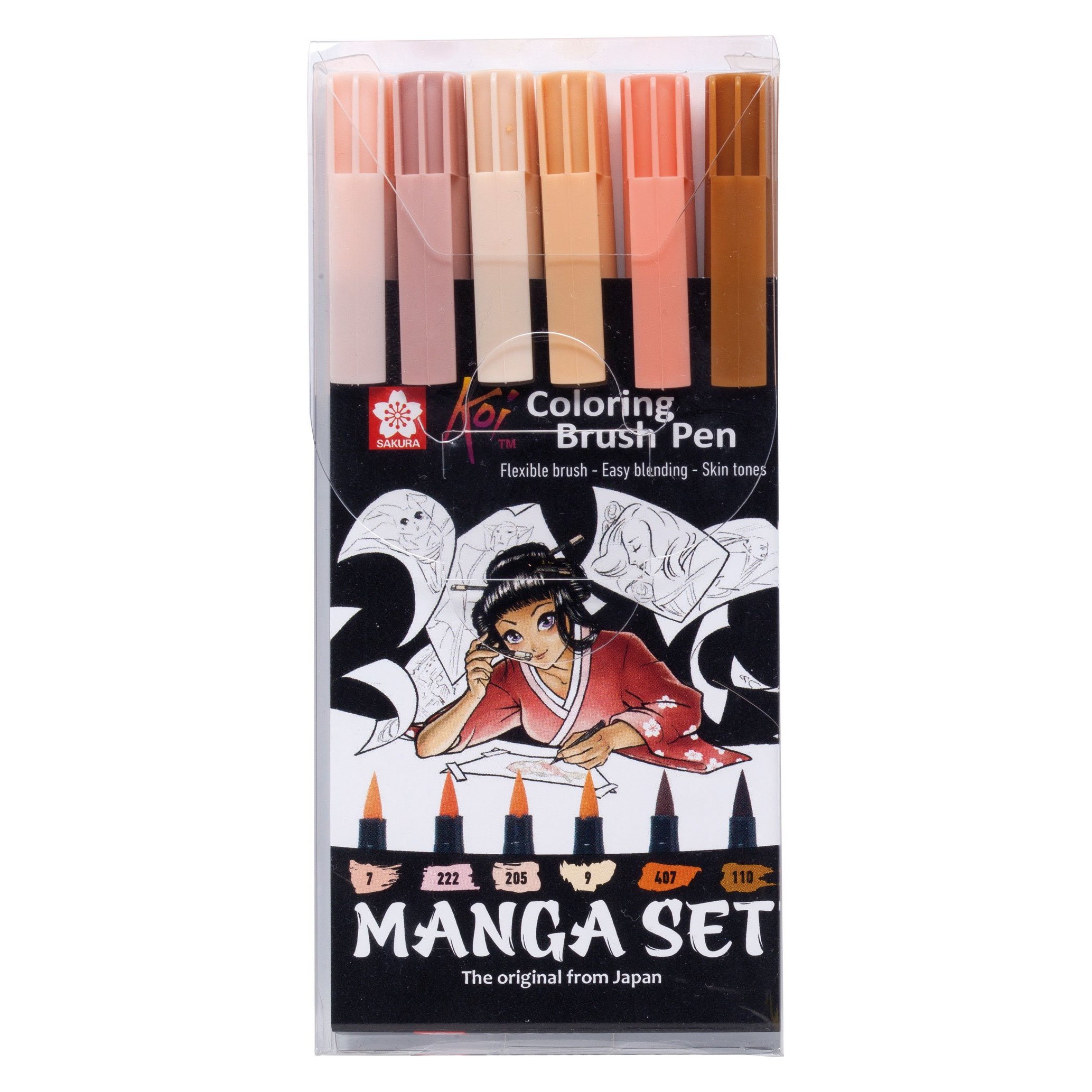 Sakura Koi Coloring Brush Pens MANGA SET, 6 brush pen skin tones